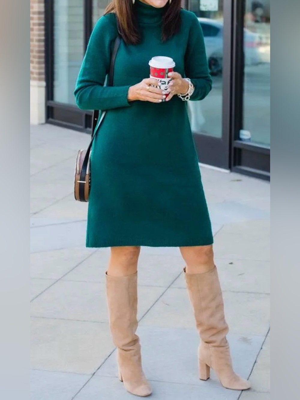 Chadwicks of Boston Green Knit Turtleneck Cowlneck Sweater Dress Women Small S